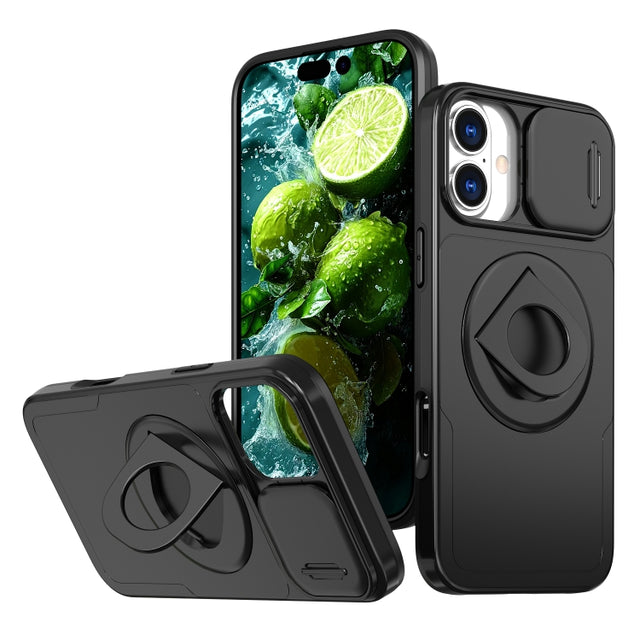 For iPhone 16 Plus Camshield MagSafe Ring Holder Armor Phone Case(Black)