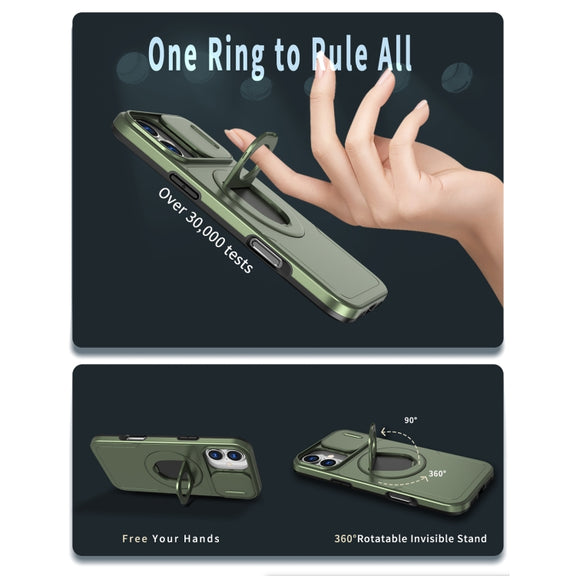 For iPhone 16 Plus Camshield MagSafe Ring Holder Armor Phone Case(Olive Green)