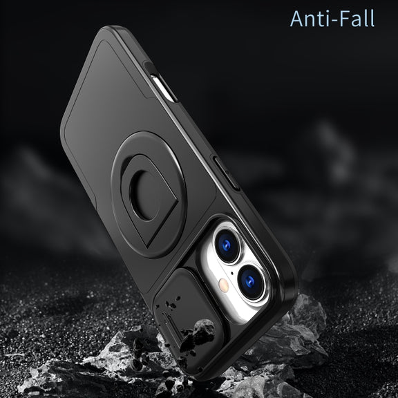 For iPhone 16 Camshield MagSafe Ring Holder Armor Phone Case(Black)
