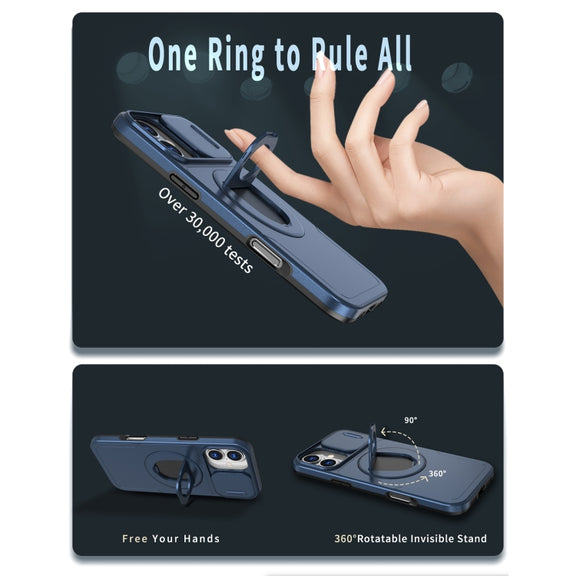 For iPhone 16 Camshield MagSafe Ring Holder Armor Phone Case(Blue)