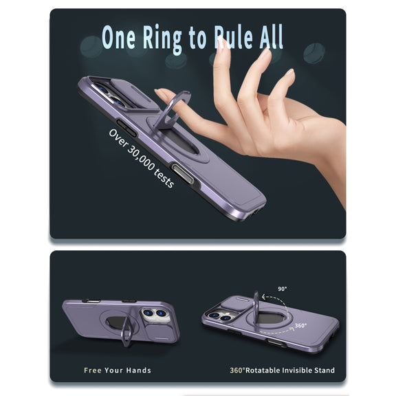 For iPhone 16 Camshield MagSafe Ring Holder Armor Phone Case(Purple)