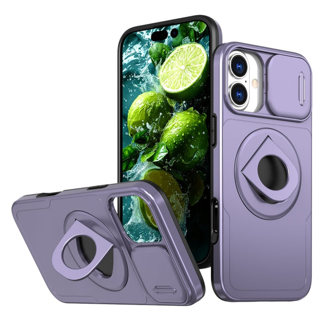 For iPhone 16 Camshield MagSafe Ring Holder Armor Phone Case(Purple)