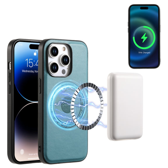 For iPhone 15 Plus Denior Cowhide Texture Leather MagSafe Phone Case(Blue)