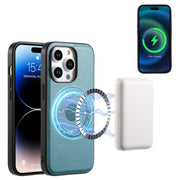 For iPhone 15 Denior Cowhide Texture Leather MagSafe Phone Case(Blue)