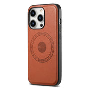For iPhone 15 Denior Cowhide Texture Leather MagSafe Phone Case(Brown)
