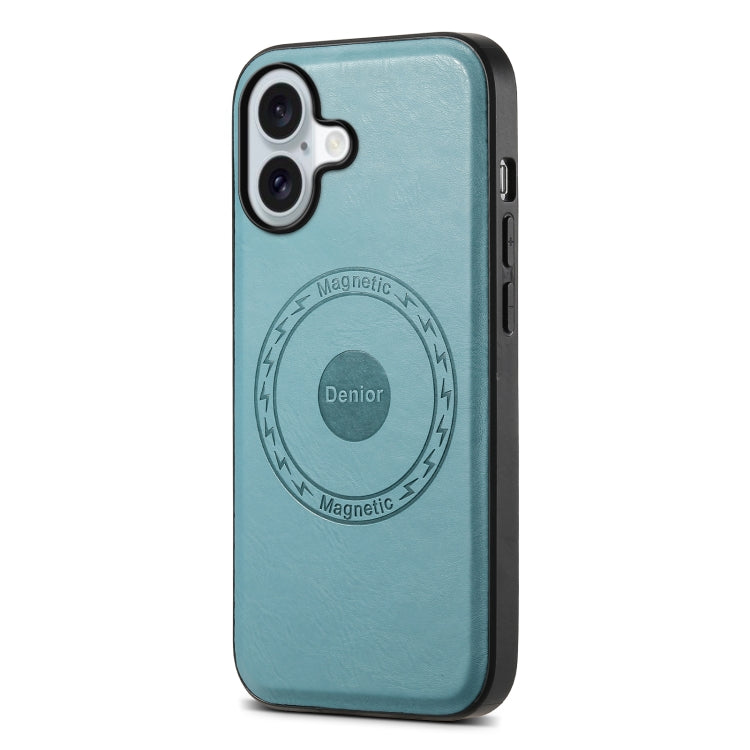For iPhone 16 Denior Cowhide Texture Leather MagSafe Phone Case(Blue) - iPhone 16 Cases by Denior | Online Shopping South Africa | PMC TechLife | Buy Now Pay Later Mobicred