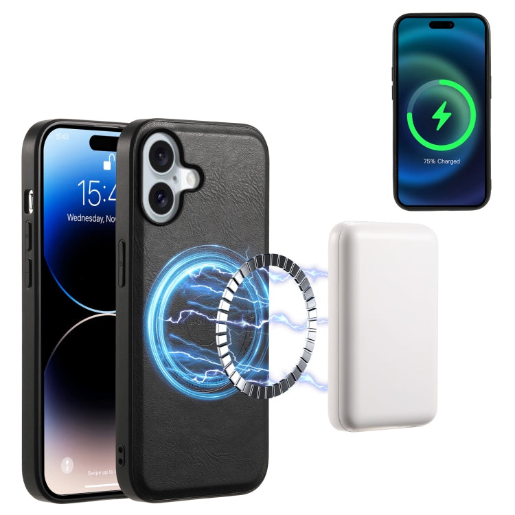 For iPhone 16 Denior Cowhide Texture Leather MagSafe Phone Case(Black) - iPhone 16 Cases by Denior | Online Shopping South Africa | PMC TechLife | Buy Now Pay Later Mobicred