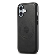 For iPhone 16 Denior Cowhide Texture Leather MagSafe Phone Case(Black)