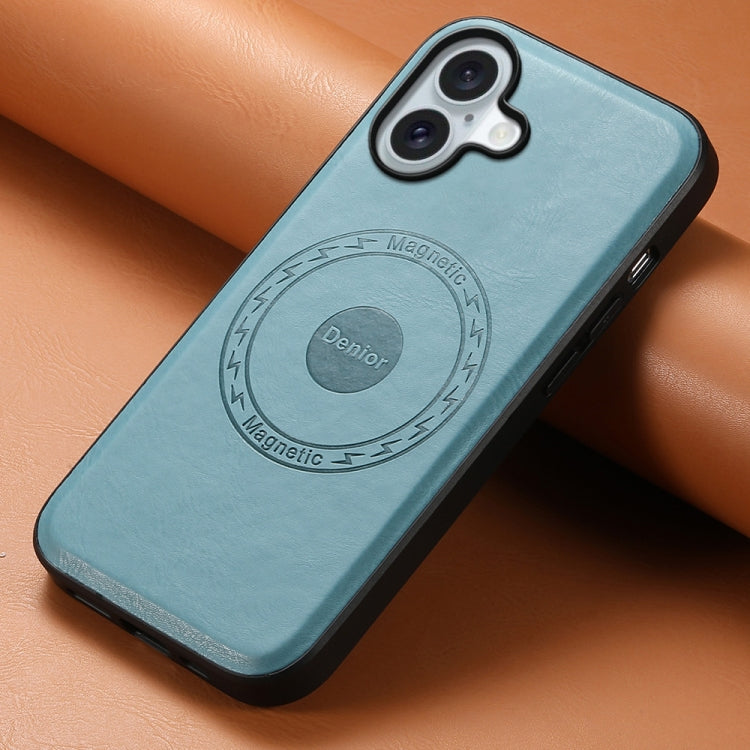 For iPhone 16 Plus Denior Cowhide Texture Leather MagSafe Phone Case(Blue)