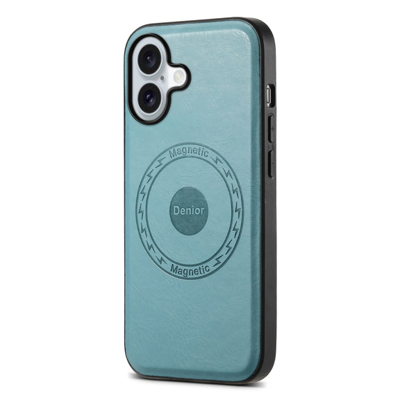 For iPhone 16 Plus Denior Cowhide Texture Leather MagSafe Phone Case(Blue)