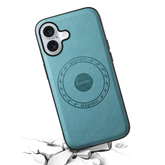 For iPhone 16 Plus Denior Cowhide Texture Leather MagSafe Phone Case(Blue)