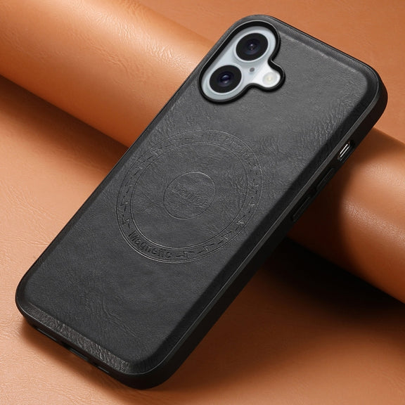 For iPhone 16 Plus Denior Cowhide Texture Leather MagSafe Phone Case(Black)
