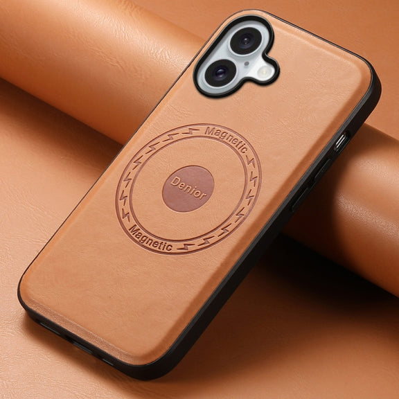 For iPhone 16 Plus Denior Cowhide Texture Leather MagSafe Phone Case(Khaki)