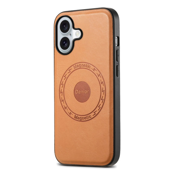 For iPhone 16 Plus Denior Cowhide Texture Leather MagSafe Phone Case(Khaki)