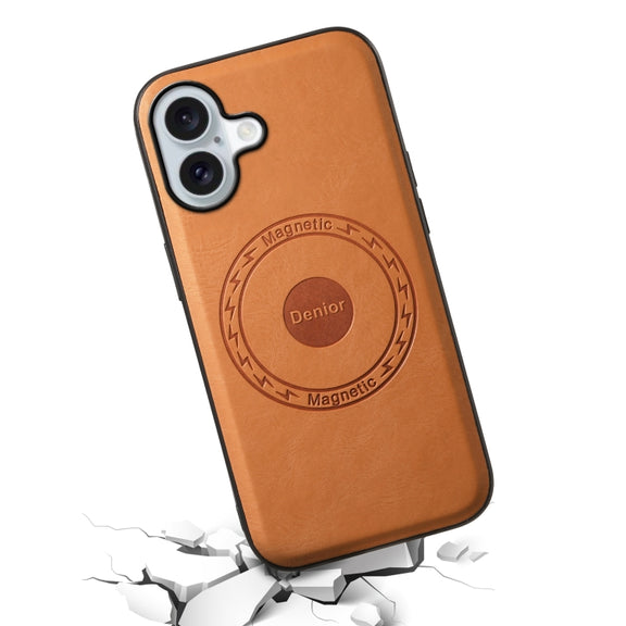 For iPhone 16 Plus Denior Cowhide Texture Leather MagSafe Phone Case(Khaki)