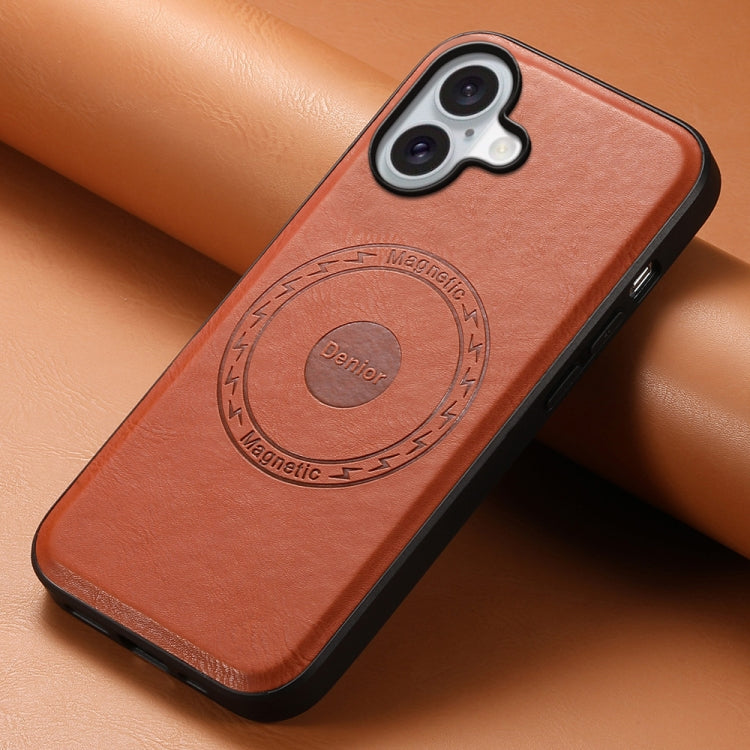 For iPhone 16 Plus Denior Cowhide Texture Leather MagSafe Phone Case(Brown)