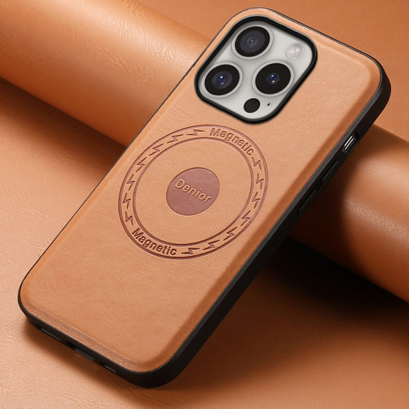 For iPhone 16 Pro Denior Cowhide Texture Leather MagSafe Phone Case(Khaki)