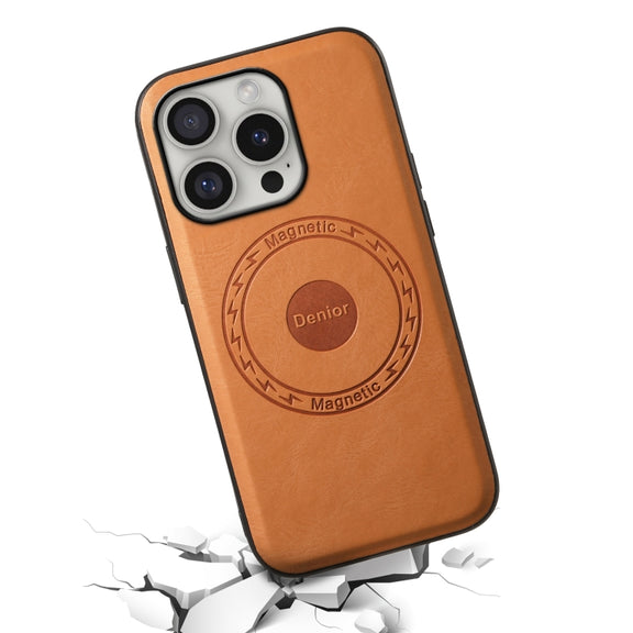 For iPhone 16 Pro Denior Cowhide Texture Leather MagSafe Phone Case(Khaki)