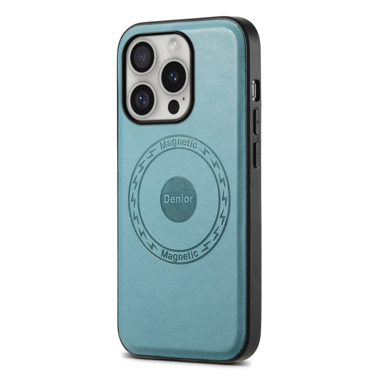 For iPhone 16 Pro Max Denior Cowhide Texture Leather MagSafe Phone Case(Blue)