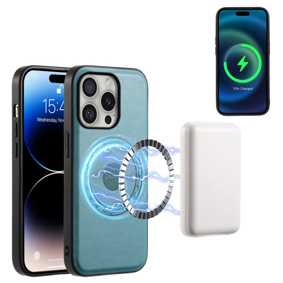 For iPhone 16 Pro Max Denior Cowhide Texture Leather MagSafe Phone Case(Blue)