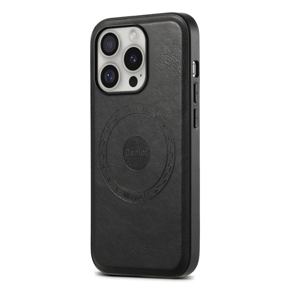 For iPhone 16 Pro Max Denior Cowhide Texture Leather MagSafe Phone Case(Black)