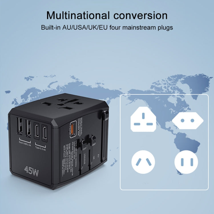 HHT905 PD 45W Dual USB+Dual Type-C Interface Multi-function Universal Travel Conversion Plug(Black) - USB Charger by PMC TechLife | Online Shopping South Africa | PMC TechLife | Buy Now Pay Later Mobicred