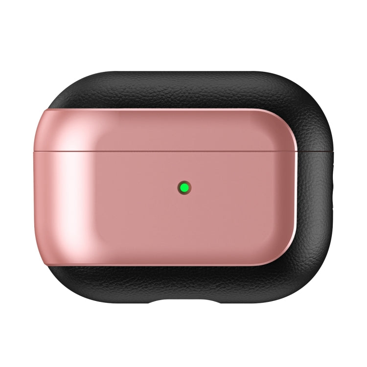 For AirPods Pro 2 Electroplated Leather Texture Wireless Earphones Protective Case(Rose Pink)