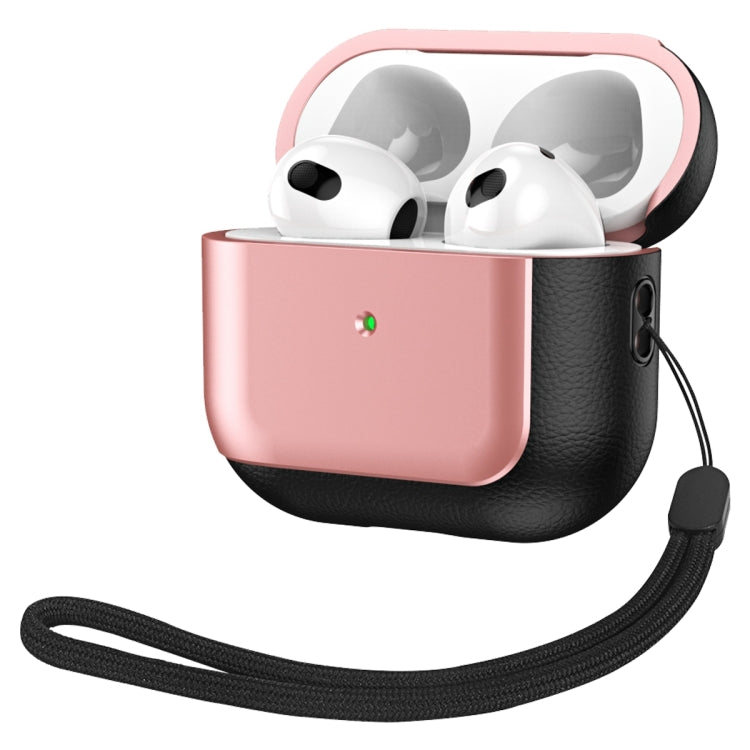 For AirPods 3 Electroplated Leather Texture Wireless Earphones Protective Case(Rose Pink) - For AirPods 3 by PMC Jewellery | Online Shopping South Africa | PMC Jewellery | Buy Now Pay Later Mobicred
