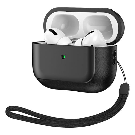 For AirPods Pro Electroplated Leather Texture Wireless Earphones Protective Case(Black)