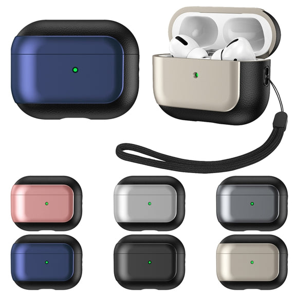 For AirPods Pro Electroplated Leather Texture Wireless Earphones Protective Case(Titanium Grey)