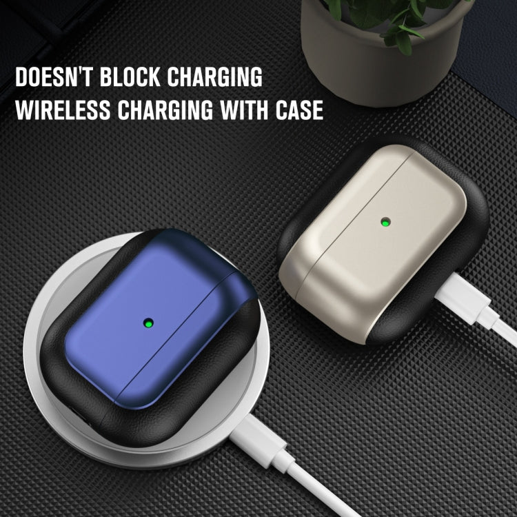For AirPods Pro 2 Electroplated Leather Texture Wireless Earphones Protective Case(Black) - For AirPods Pro 2 by PMC Jewellery | Online Shopping South Africa | PMC Jewellery | Buy Now Pay Later Mobicred