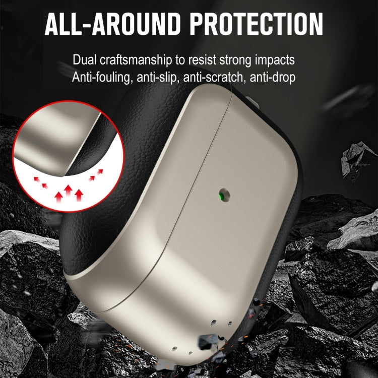 For AirPods Pro 2 Electroplated Leather Texture Wireless Earphones Protective Case(Silver) - For AirPods Pro 2 by PMC Jewellery | Online Shopping South Africa | PMC Jewellery | Buy Now Pay Later Mobicred