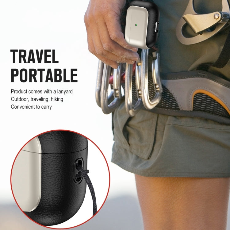 For AirPods 3 Electroplated Leather Texture Wireless Earphones Protective Case(Navy Blue) - For AirPods 3 by PMC Jewellery | Online Shopping South Africa | PMC Jewellery | Buy Now Pay Later Mobicred