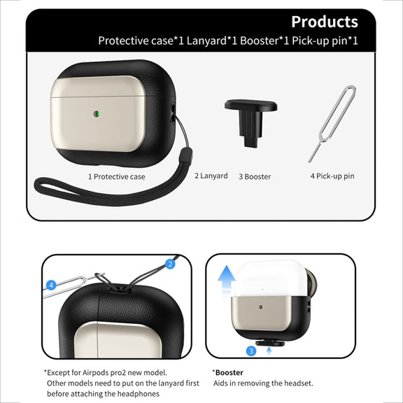 For AirPods Pro 2 Electroplated Leather Texture Wireless Earphones Protective Case(Grey)