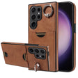 For Samsung Galaxy S24 Ultra 5G Calf Texture Card Slot Ring Holder Phone Case(Brown) - free shipping - PMC TechLife - Order now!