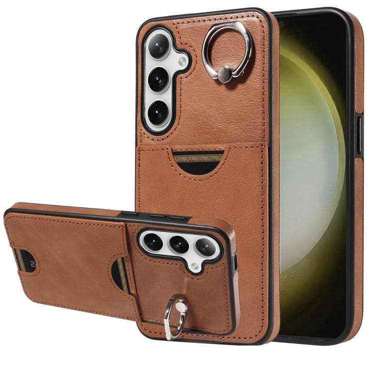 For Samsung Galaxy S24+ 5G Calf Texture Card Slot Ring Holder Phone Case(Brown) - free shipping - PMC TechLife - Order now!