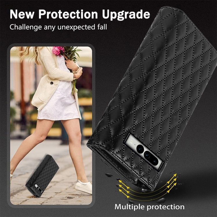 For Google Pixel 8 Pro Zipper Multi-Card Wallet Rhombic Leather Phone Case(Black)