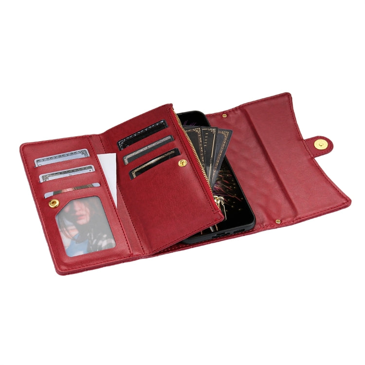 For Google Pixel 8 Zipper Multi-Card Wallet Rhombic Leather Phone Case(Red)