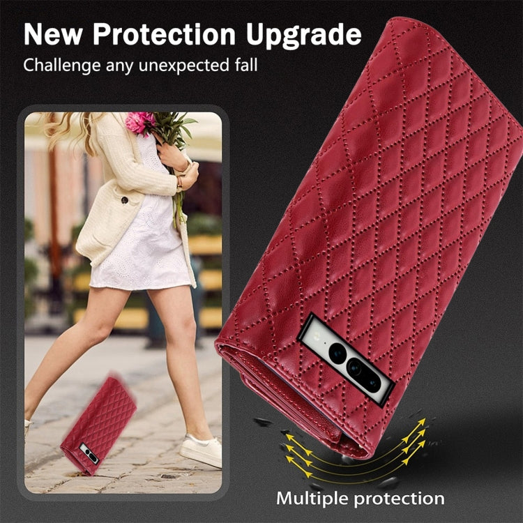 For Google Pixel 8 Zipper Multi-Card Wallet Rhombic Leather Phone Case(Red)