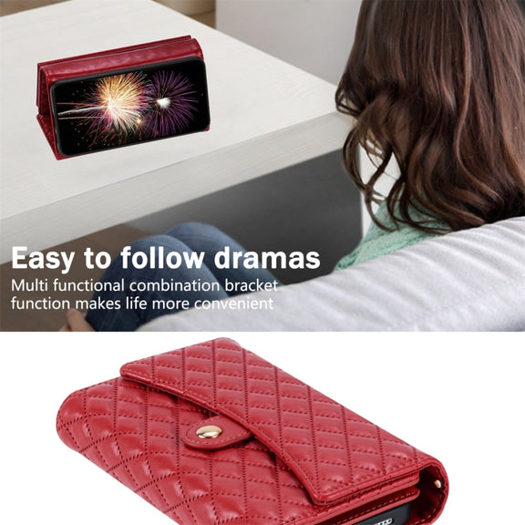 For Google Pixel 7 Zipper Multi-Card Wallet Rhombic Leather Phone Case(Red)