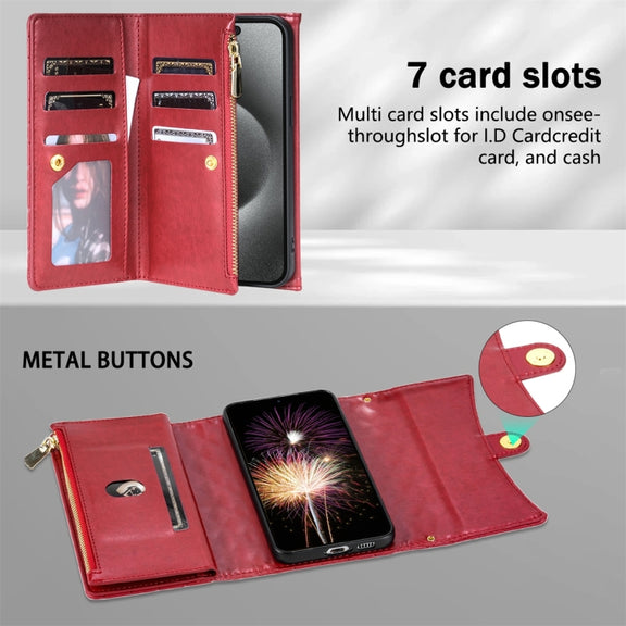 For Google Pixel 7a Zipper Multi-Card Wallet Rhombic Leather Phone Case(Red)