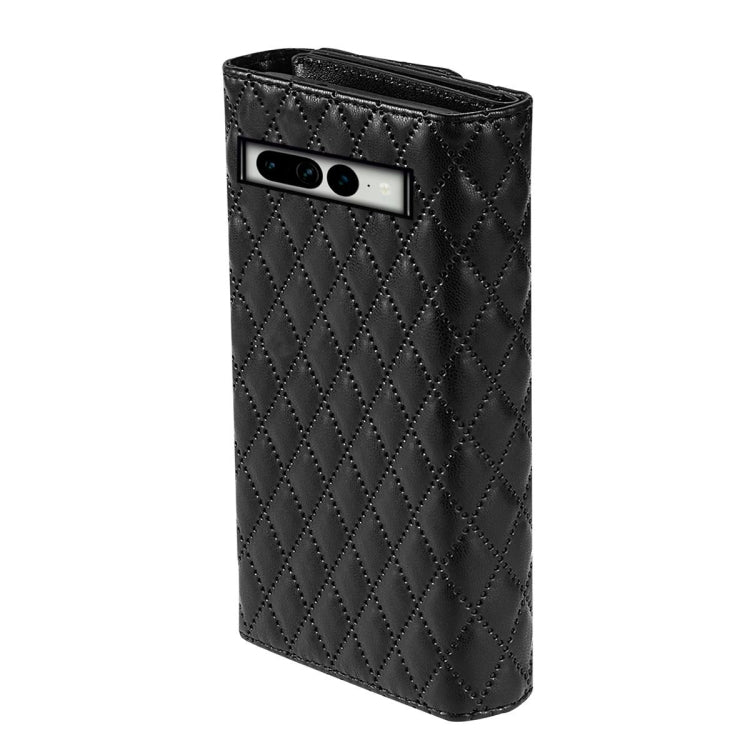 For Google Pixel 6a Zipper Multi-Card Wallet Rhombic Leather Phone Case(Black)