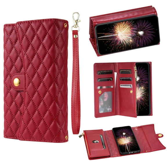 For Google Pixel 6a Zipper Multi-Card Wallet Rhombic Leather Phone Case(Red)