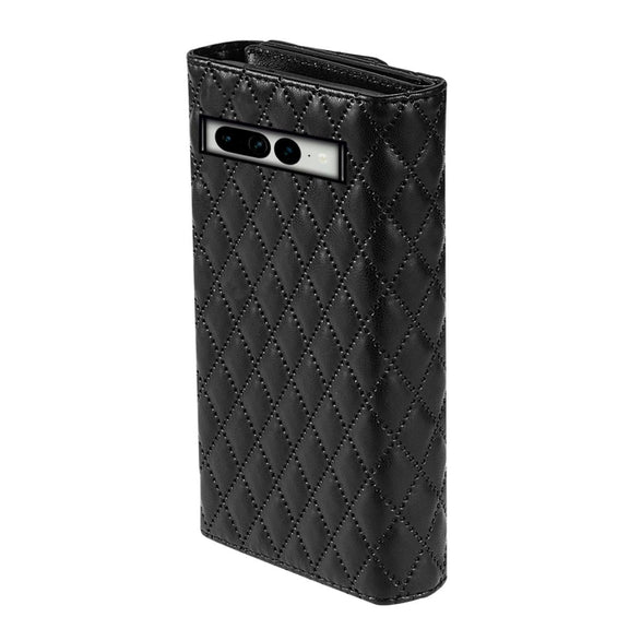 For Google Pixel 6 Zipper Multi-Card Wallet Rhombic Leather Phone Case(Black)
