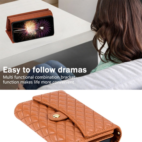 For Google Pixel 6 Zipper Multi-Card Wallet Rhombic Leather Phone Case(Brown)