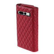 For Google Pixel 6 Pro Zipper Multi-Card Wallet Rhombic Leather Phone Case(Red)