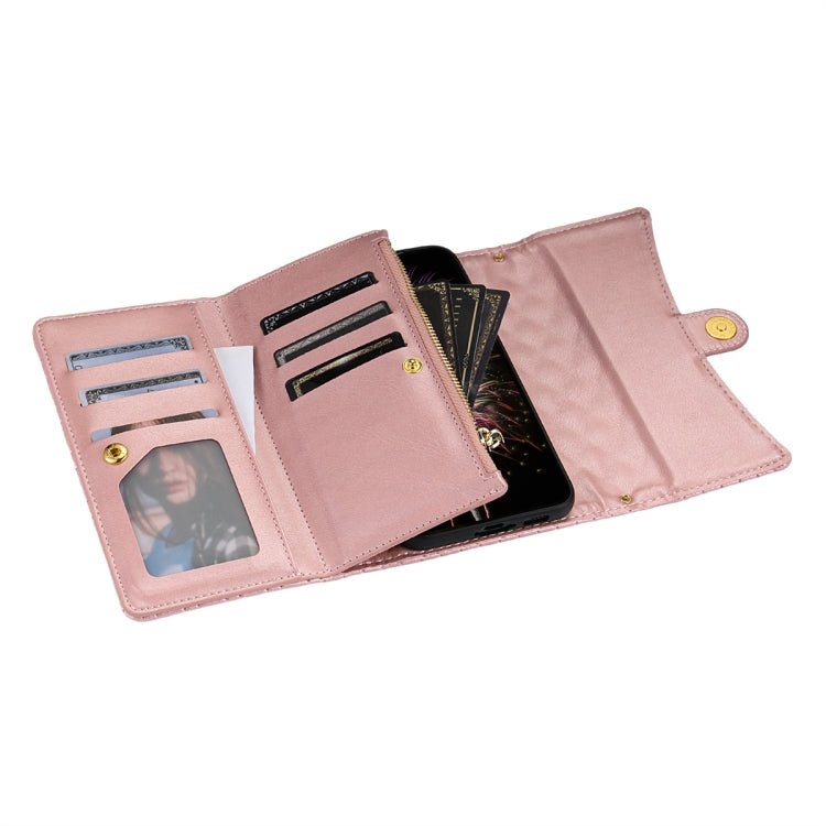 For Google Pixel 6 Pro Zipper Multi-Card Wallet Rhombic Leather Phone Case(Rose Gold)