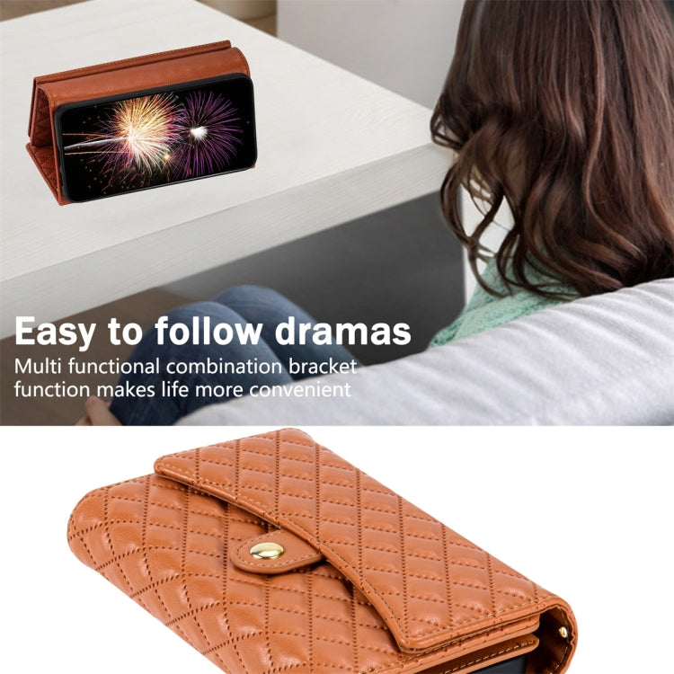 For Google Pixel 6 Pro Zipper Multi-Card Wallet Rhombic Leather Phone Case(Brown)