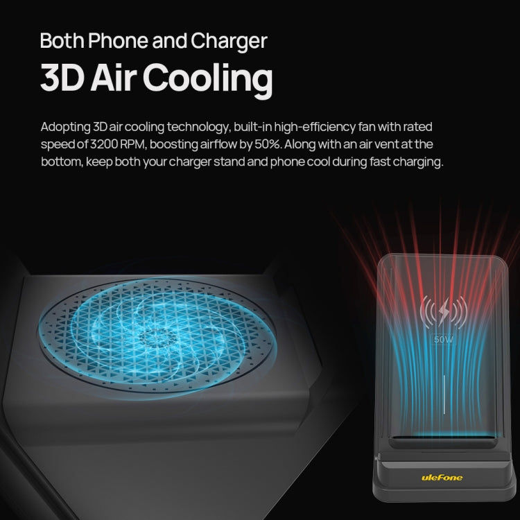 Ulefone WCS01 50W Air-cooled Wireless Charger Stand(Black) - free shipping - PMC Jewellery - Order now!