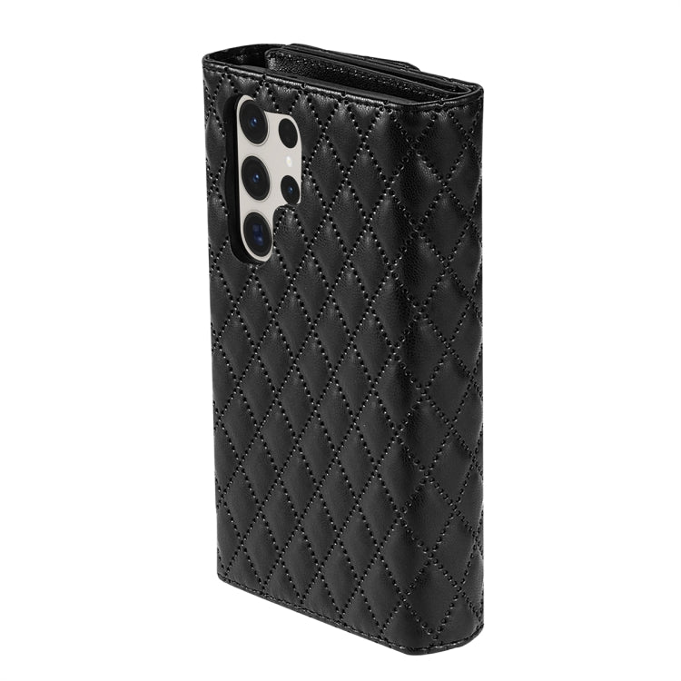 For Samsung Galaxy S24 Ultra 5G Zipper Multi-Card Wallet Rhombic Leather Phone Case(Black)